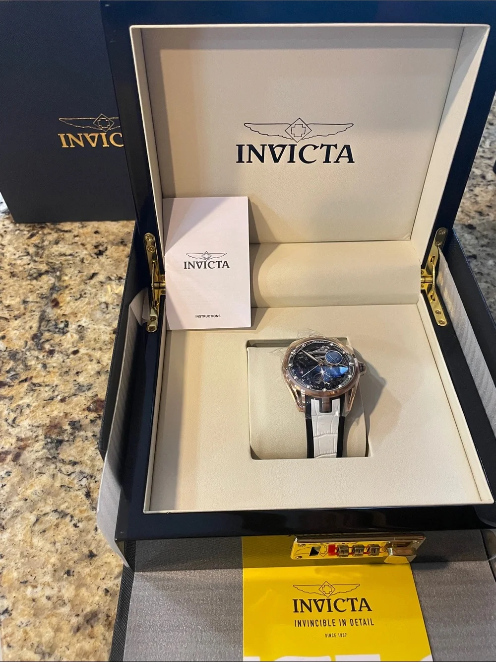Invicta Celestial Naosia  White Strap Rose Gold-Tone Case Watch /Locking Case